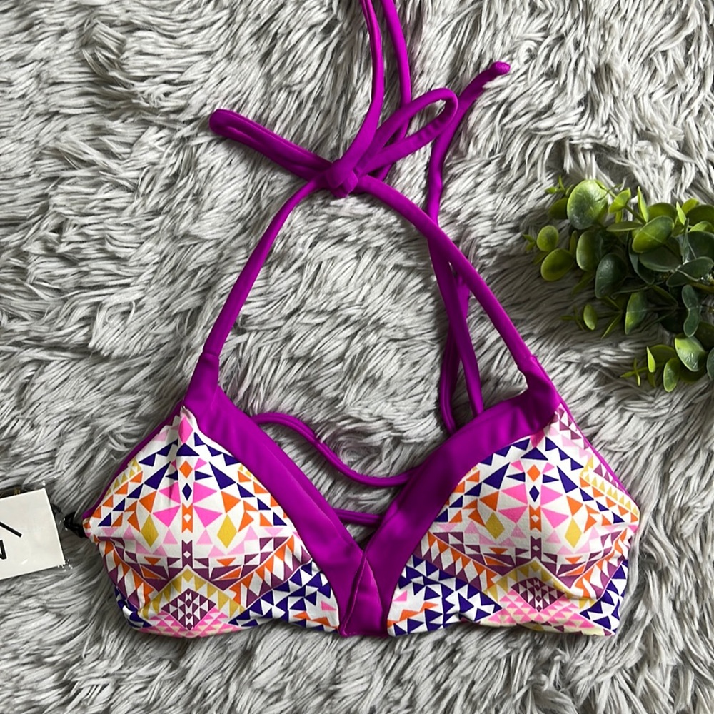 NWT khong boon Fuchsia tribal pattern triangle bikini top size S